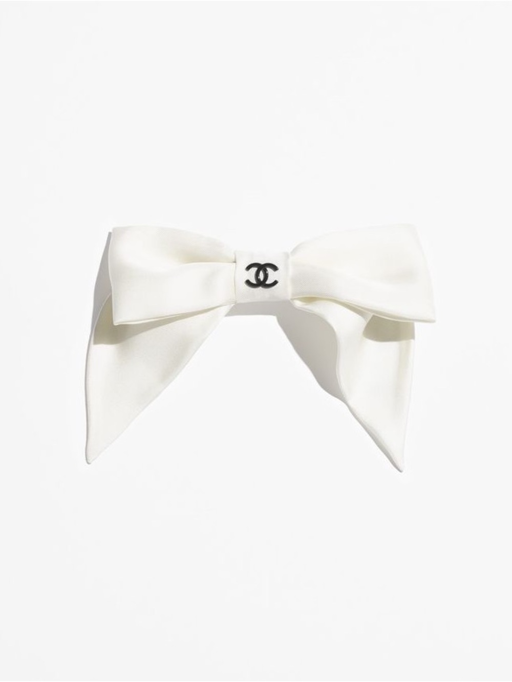 Chanel White Silk Bow Hair Clip / Barrette with CC Logo